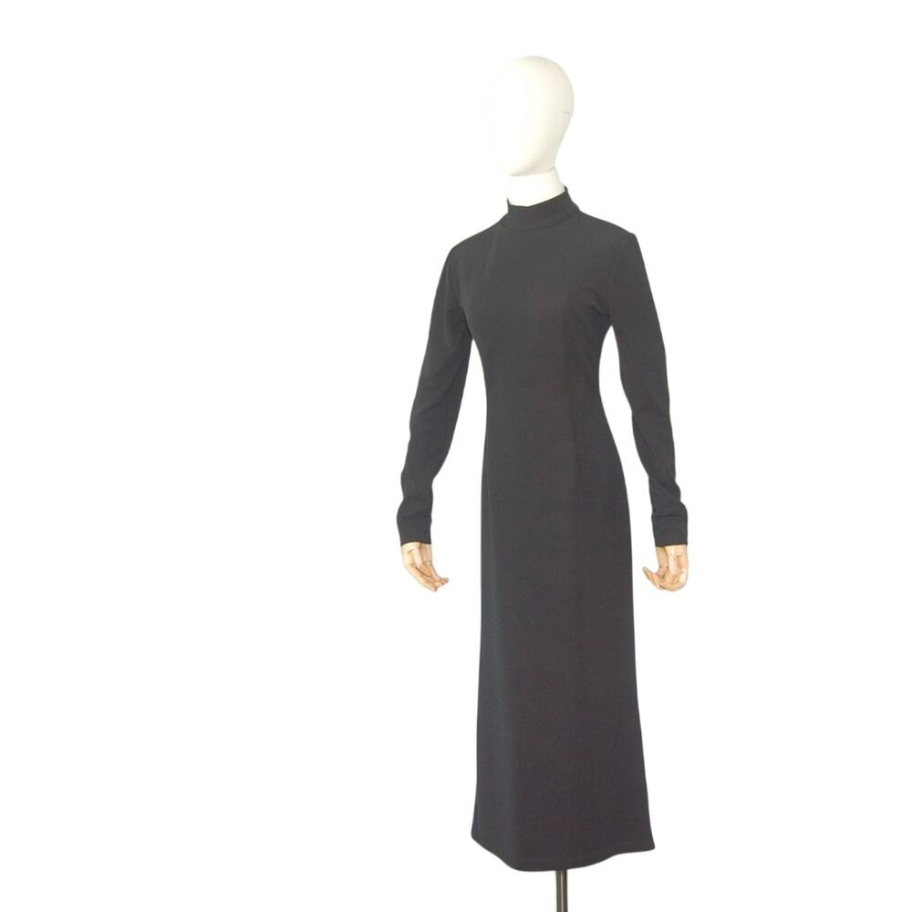 Vintage 90s Stretch Sue Brett Black Mock Neck Long Sleeve Body Con Maxi Dress